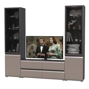 Гостиная из ТВ-тумбы и двух шкафов-витрин Сидней цвет антрацит/МДФ веллюто капучино Гостиная из ТВ-тумбы и двух шкафов-витрин Сидней цвет антрацит/МДФ веллюто капучино
