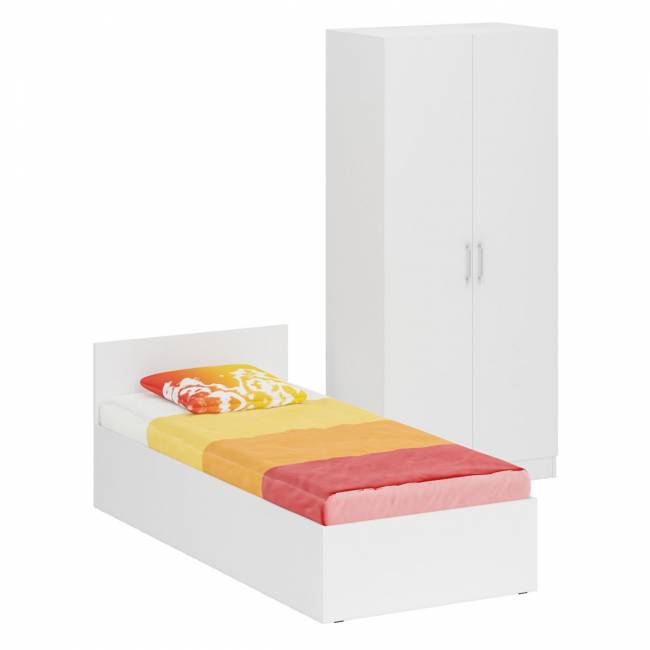 Кровать белая односпальная 900 со шкафом для одежды 2-х створчатым Стандарт цвет белый Кровать белая односпальная 900 со шкафом для одежды 2-х створчатым Стандарт цвет белый