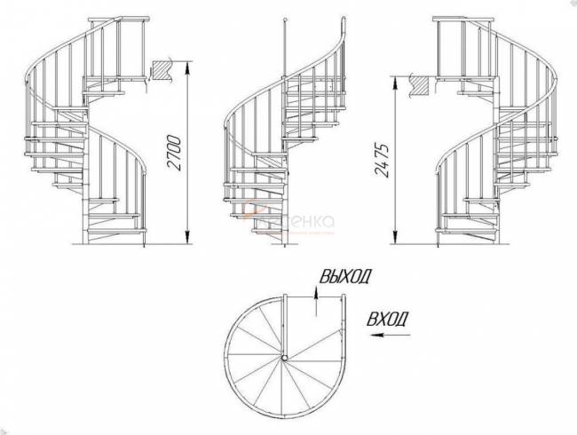 Винтовая лестница ЛЕС-1,8 высота 2475-2700, Серый, Сосна Винтовая лестница ЛЕС-1,8 высота 2475-2700, Серый, Сосна