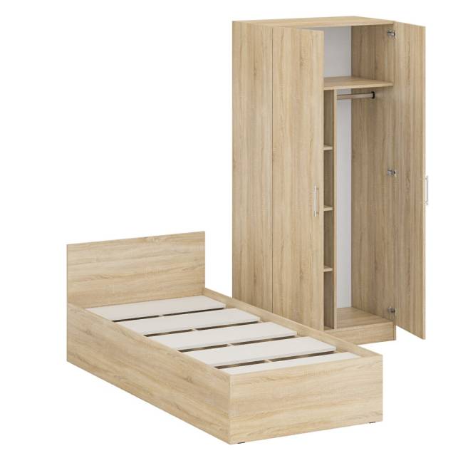 Кровать односпальная 900 со шкафом для одежды 2-х створчатым Стандарт цвет дуб сонома Кровать односпальная 900 со шкафом для одежды 2-х створчатым Стандарт цвет дуб сонома