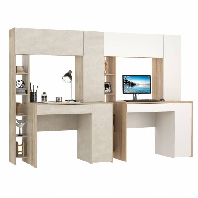 Два больших компьютерных стола Комфорт 12.71 цвет дуб крафт серый/шёлковый камень/дуб сонома/белый