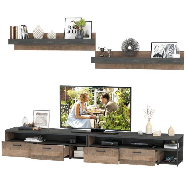 Две тумбы для аппаратуры с двумя навесными полками Трувор цвет дуб гранж песочный/интра Две тумбы для аппаратуры с двумя навесными полками Трувор цвет дуб гранж песочный/интра