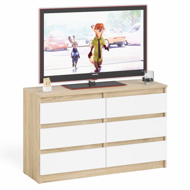 Широкий комод шесть ящиков Мори МК1200.6 цвет дуб сонома/белый Широкий комод шесть ящиков Мори МК1200.6 цвет дуб сонома/белый