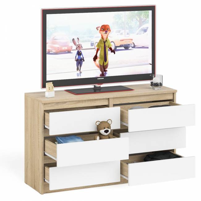 Широкий комод шесть ящиков Мори МК1200.6 цвет дуб сонома/белый Широкий комод шесть ящиков Мори МК1200.6 цвет дуб сонома/белый