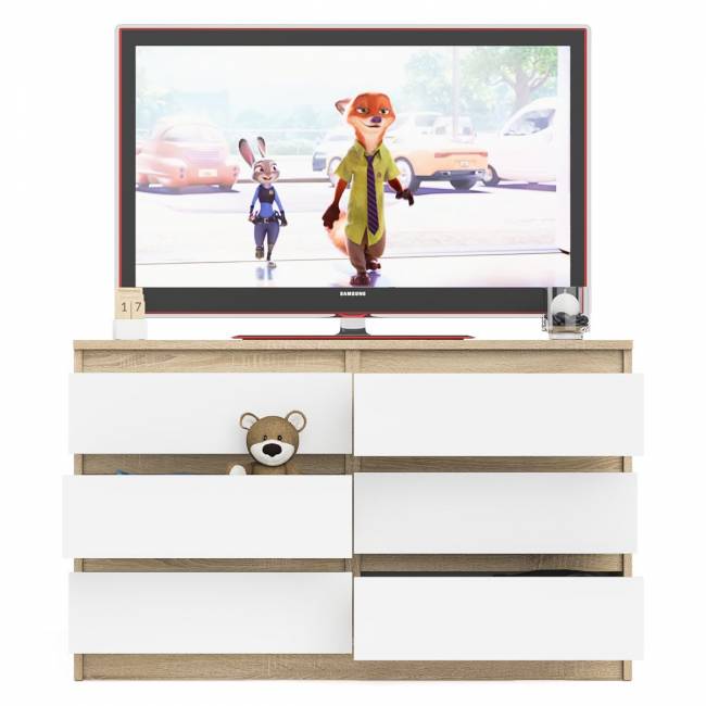 Широкий комод шесть ящиков Мори МК1200.6 цвет дуб сонома/белый Широкий комод шесть ящиков Мори МК1200.6 цвет дуб сонома/белый