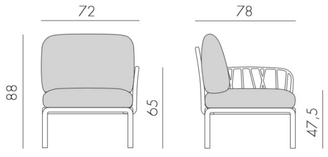 Модуль правый/левый пластиковый с подушками Komodo Elemento Terminale DS/SX белый, серый 720х780х880 мм
