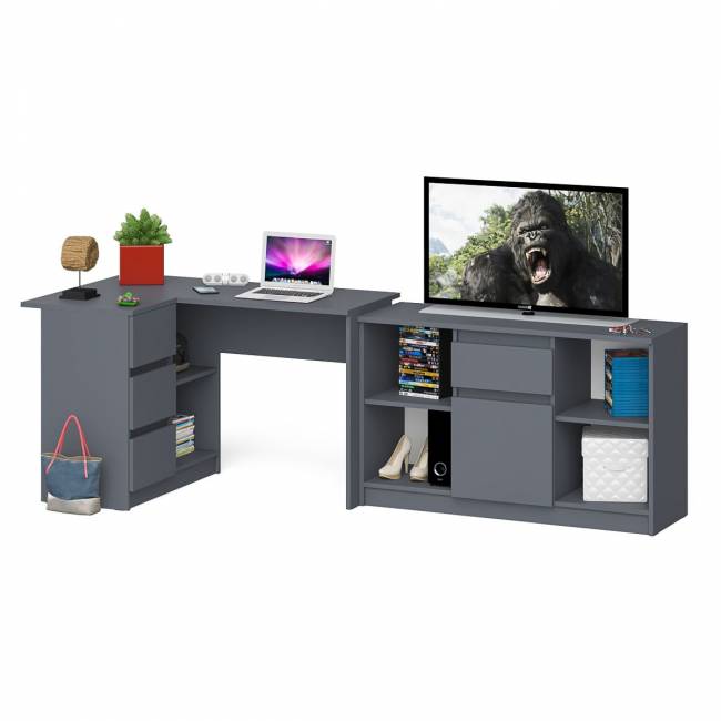 Тумба Мори МТВ1204.1 и стол компьютерный угловой МС-16 левый цвет графит Тумба Мори МТВ1204.1 и стол компьютерный угловой МС-16 левый цвет графит