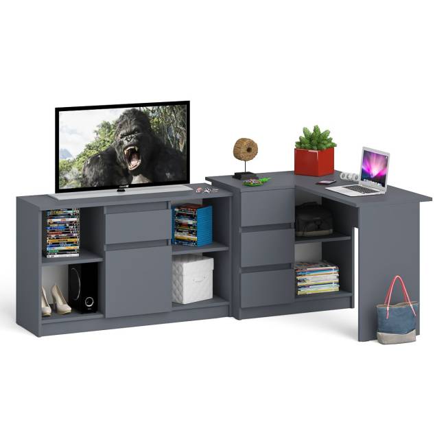 Тумба Мори МТВ1204.1 и стол компьютерный угловой МС-16 левый цвет графит Тумба Мори МТВ1204.1 и стол компьютерный угловой МС-16 левый цвет графит