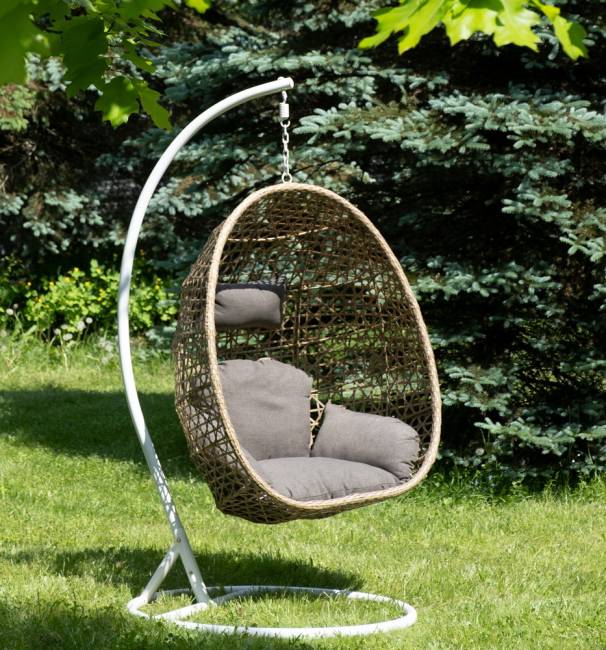 "Флоренция" подвесное кресло-кокон из искусственного ротанга, цвет соломенный с серой подушкой "Флоренция" подвесное кресло-кокон из искусственного ротанга, цвет соломенный с серой подушкой