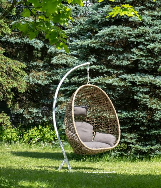 "Флоренция" подвесное кресло-кокон из искусственного ротанга, цвет соломенный с серой подушкой "Флоренция" подвесное кресло-кокон из искусственного ротанга, цвет соломенный с серой подушкой