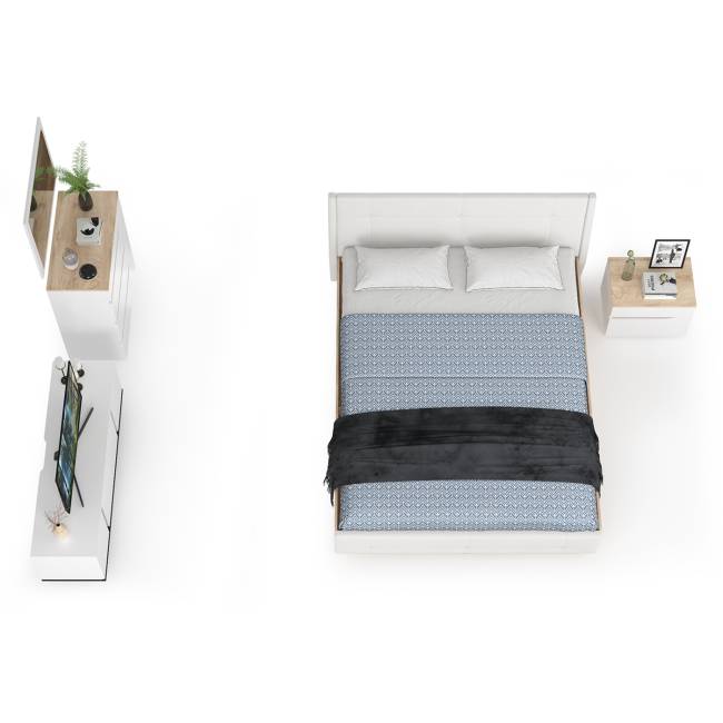 Комплект мебели Муссон № 19 в Вашу спальню цвет белый/чёрный/дуб эндгрейн элегантный/кожзам белый