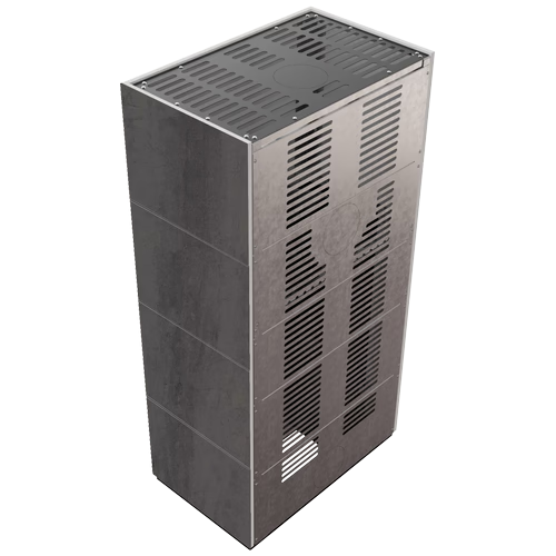 Каминокомплект Kratki PRO FLOKI NATURALI PIETRA DI SAVOIA ANTRANCITE BOCCIARDATA, угловое стекло слева