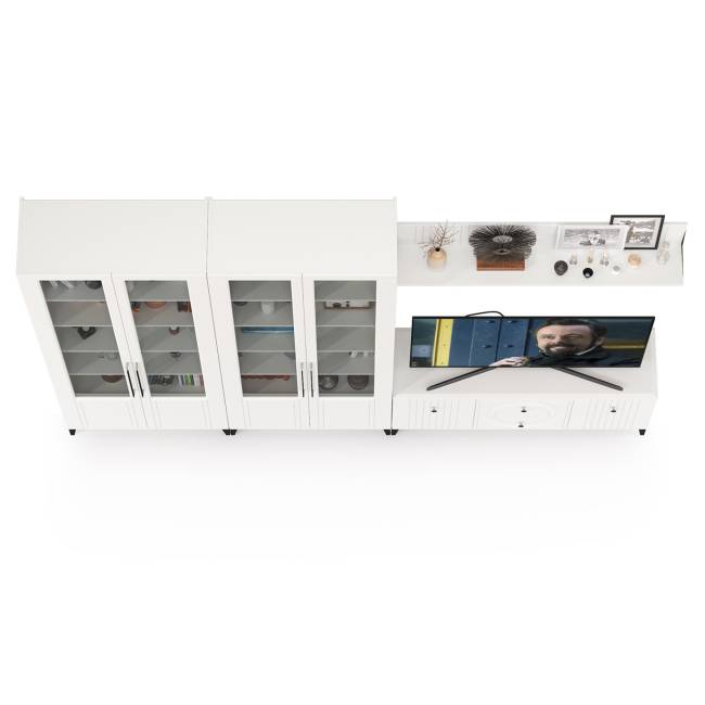 Большая стенка для ТВ-аппаратуры Валенсия № 64 цвет белый шагрень Большая стенка для ТВ-аппаратуры Валенсия № 64 цвет белый шагрень