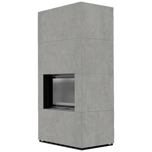 Каминокомплект Kratki PRO FLOKI CEMENTO GRIGIO BOCCIARDATA, угловое стекло слева