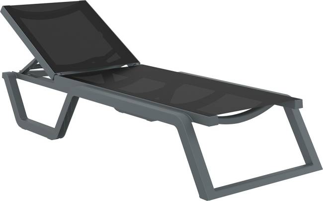 Шезлонг-лежак пластиковый Rio темно-серый, черный 1870х690х330 мм Шезлонг-лежак пластиковый Rio темно-серый, черный 1870х690х330 мм