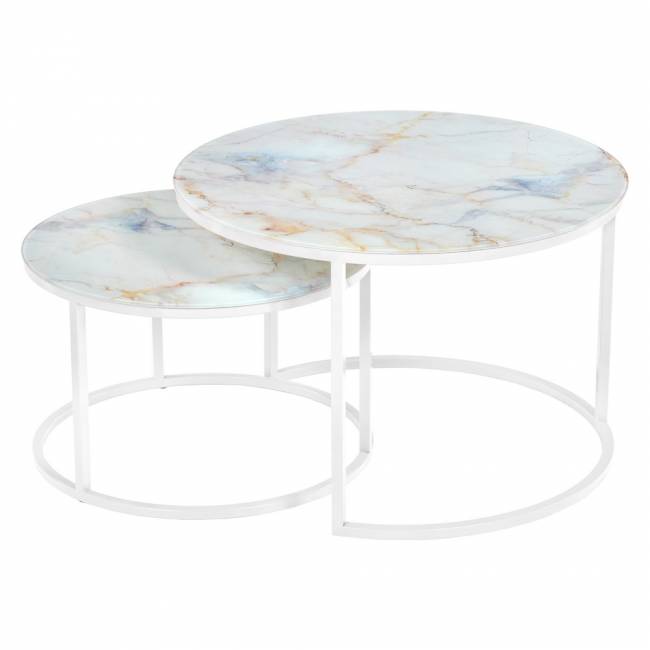 Набор кофейных столиков Tango бежевый мрамор с белыми ножками, 2шт RF 0352 Набор кофейных столиков Tango бежевый мрамор с белыми ножками, 2шт RF 0352