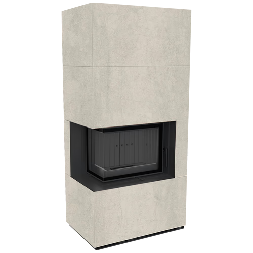 Каминокомплект Kratki PRO FLOKI NATURALI PIETRA DI SAVOIA PERLA BOCCIARDATA, угловое стекло слева