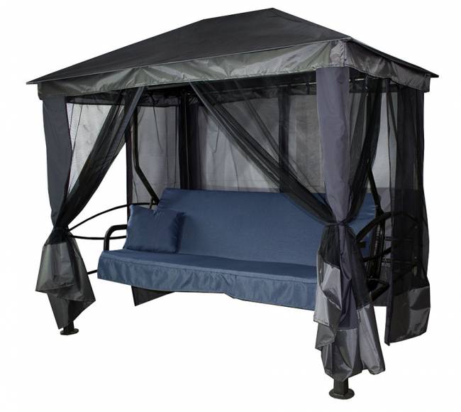 Качели -шатер 4-х местные Монреаль Премиум Делюкс (каркас серый, м/э джинс рис.нет)