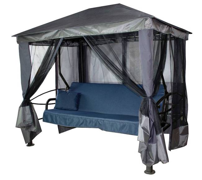 Качели -шатер 4-х местные Монреаль Премиум Делюкс (каркас серый, м/э джинс рис.нет)