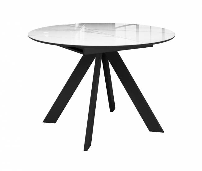 Стол DikLine SFC110 d1100 стекло Оптивайт Белый мрамор/подстолье черное/опоры черные Стол DikLine SFC110 d1100 стекло Оптивайт Белый мрамор/подстолье черное/опоры черные