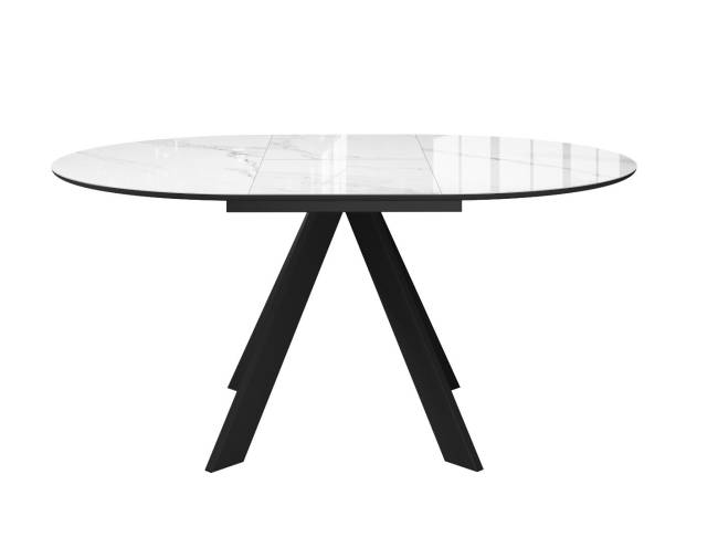 Стол DikLine SFC110 d1100 стекло Оптивайт Белый мрамор/подстолье черное/опоры черные Стол DikLine SFC110 d1100 стекло Оптивайт Белый мрамор/подстолье черное/опоры черные