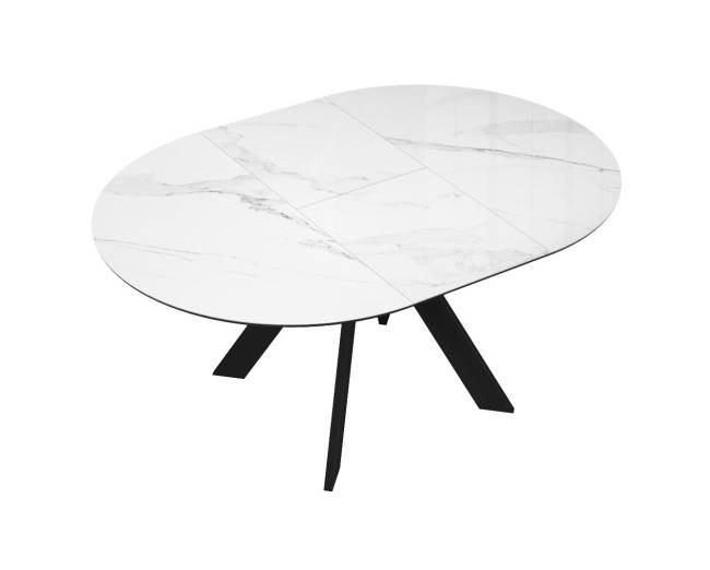 Стол DikLine SFC110 d1100 стекло Оптивайт Белый мрамор/подстолье черное/опоры черные Стол DikLine SFC110 d1100 стекло Оптивайт Белый мрамор/подстолье черное/опоры черные