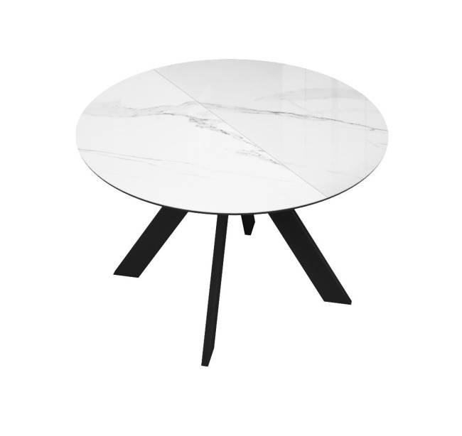 Стол DikLine SFC110 d1100 стекло Оптивайт Белый мрамор/подстолье черное/опоры черные Стол DikLine SFC110 d1100 стекло Оптивайт Белый мрамор/подстолье черное/опоры черные