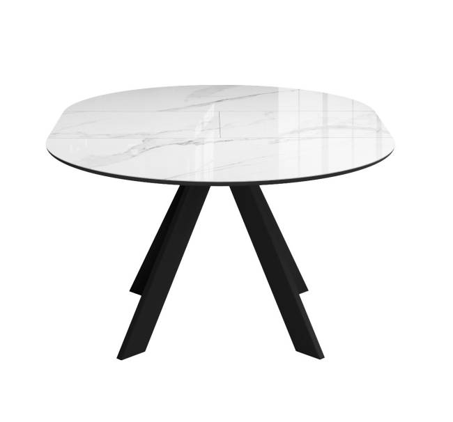 Стол DikLine SFC110 d1100 стекло Оптивайт Белый мрамор/подстолье черное/опоры черные Стол DikLine SFC110 d1100 стекло Оптивайт Белый мрамор/подстолье черное/опоры черные