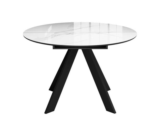 Стол DikLine SFC110 d1100 стекло Оптивайт Белый мрамор/подстолье черное/опоры черные Стол DikLine SFC110 d1100 стекло Оптивайт Белый мрамор/подстолье черное/опоры черные