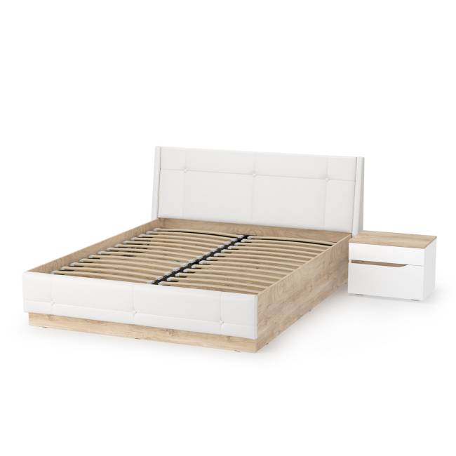 Кровать Муссон с подъёмным основанием и тумбой 16.03 цвет белый/дуб эндгрейн элегантный/кожзам белый Кровать Муссон с подъёмным основанием и тумбой 16.03 цвет белый/дуб эндгрейн элегантный/кожзам белый