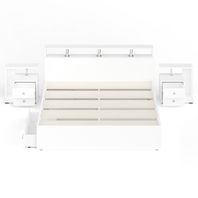 Кровать с ящиками 1800 Камелия + две тумбы цвет белый