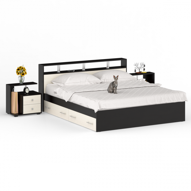 Кровать с ящиками 1800 Камелия + две тумбы цвет венге/дуб лоредо