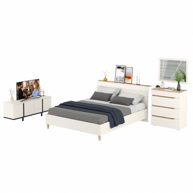 Мебель для спальни Муссон 1600 с тумбой для аппаратуры 13.276 цвет белый/чёрный/дуб эндгрейн элегантный