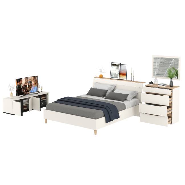 Мебель для спальни Муссон 1600 с тумбой для аппаратуры 13.276 цвет белый/чёрный/дуб эндгрейн элегантный