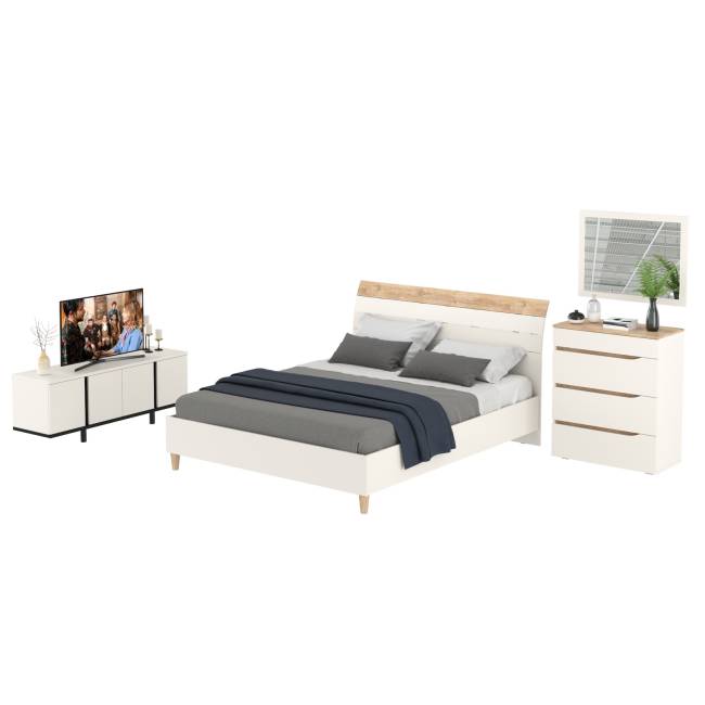 Мебель для спальни Муссон 1600 с тумбой для аппаратуры 13.276 цвет белый/чёрный/дуб эндгрейн элегантный