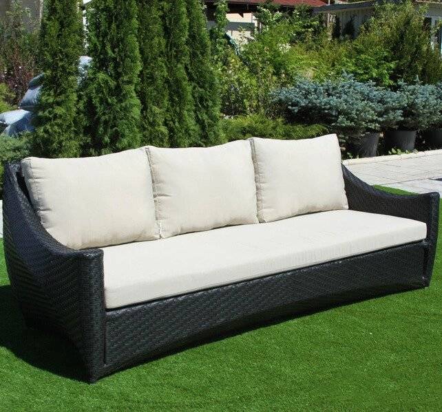 Диван 3-х местный "Скайлайн" из искусственного ротанга, черный, белый