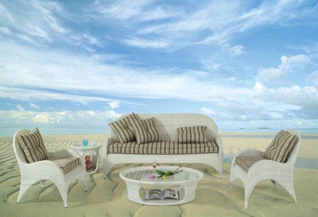 Комплект для отдыха "Монтана", из искусственного ротанга , 1+1+2, белый, белый с серым