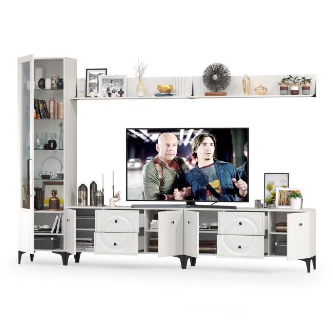 Стенка в гостиную Валенсия № 80 цвет белый шагрень