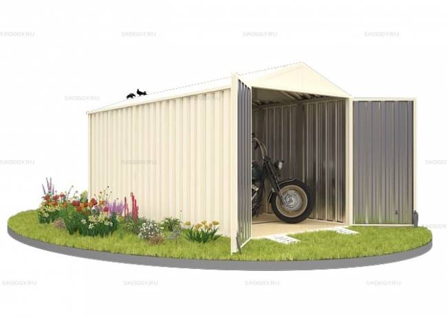 Хозблок SKOGGY секционный с двускатной крышей 5 х 2 м, слоновая кость