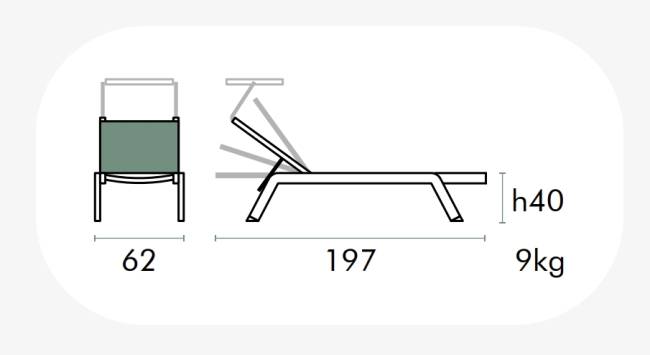 Шезлонг-лежак металлический Style 1970х620х400 мм