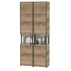 Два шкафа-пенала с витриной с подсветкой Трувор цвет дуб гранж песочный/интра