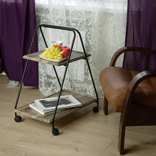 Стол сервировочный Милн черный/дуб крымский состаренный Стол сервировочный Милн черный/дуб крымский состаренный