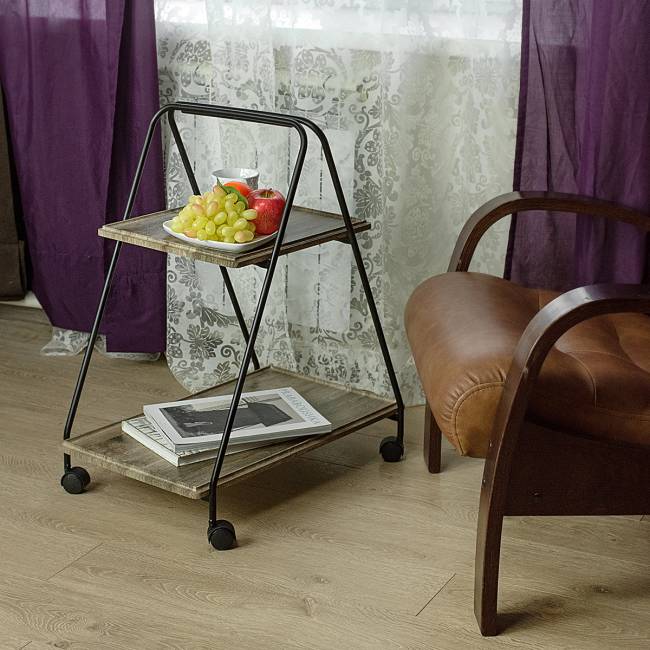 Стол сервировочный Милн черный/дуб крымский состаренный Стол сервировочный Милн черный/дуб крымский состаренный