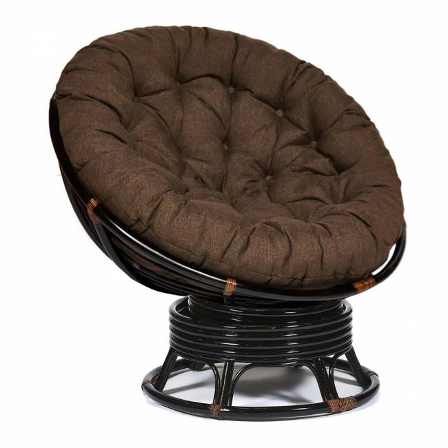 Кресло-качалка PAPASAN/ПАПАСАН w 23/01 B /с подушкой/ 115х78х104 см, Antique brown (античный черно-коричневый), ткань Коричневый, 3М7-147 Antique brown (античный черно-коричневый)